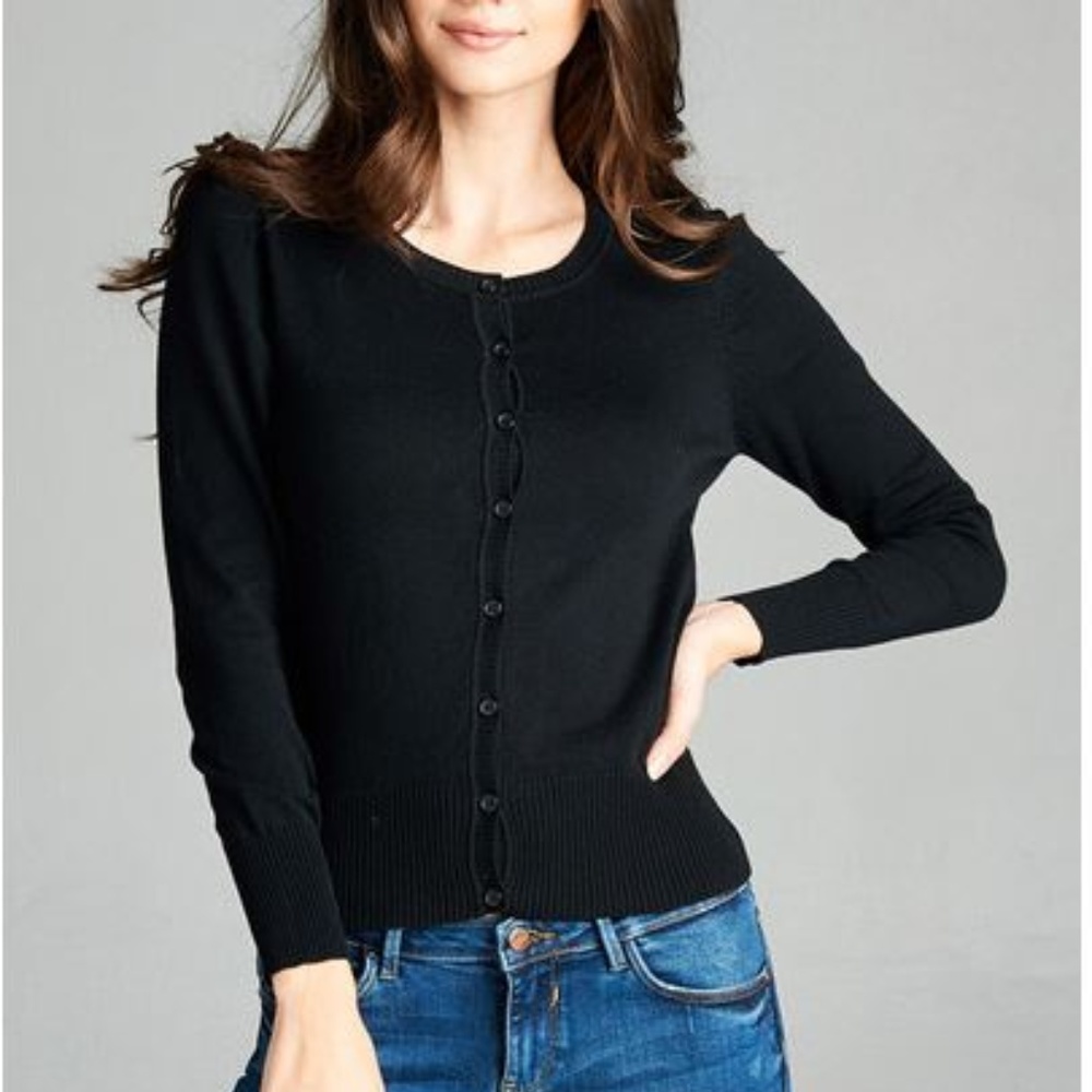 REBEL B BLACK CREW NECK BUTTON UP CARDIGAN